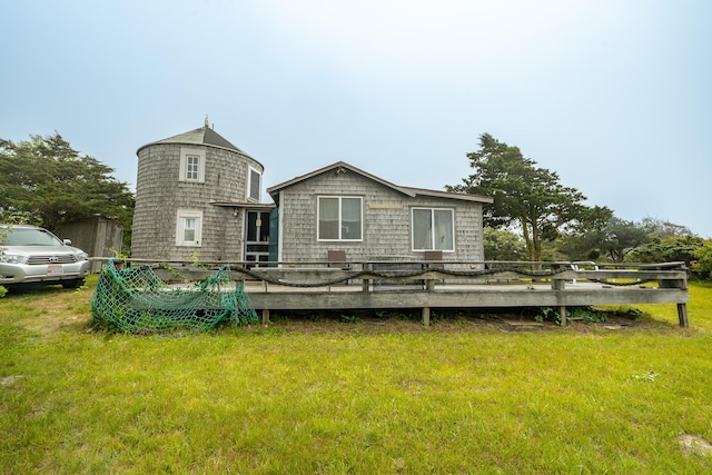 108 Bay View Ave, Edgartown, MA 02539 - rear view of house featuring a lawn and a wooden deck