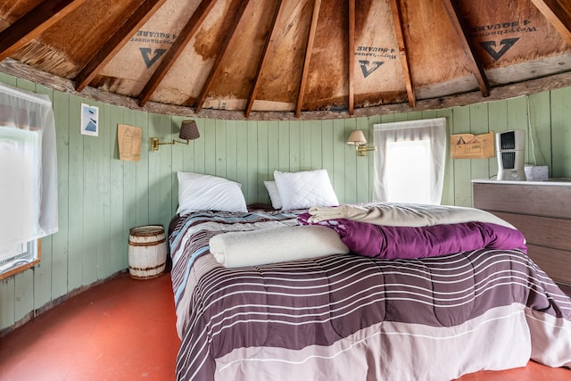 108 Bay View Ave, Edgartown, MA 02539 - bedroom with wood walls and finished concrete flooring
