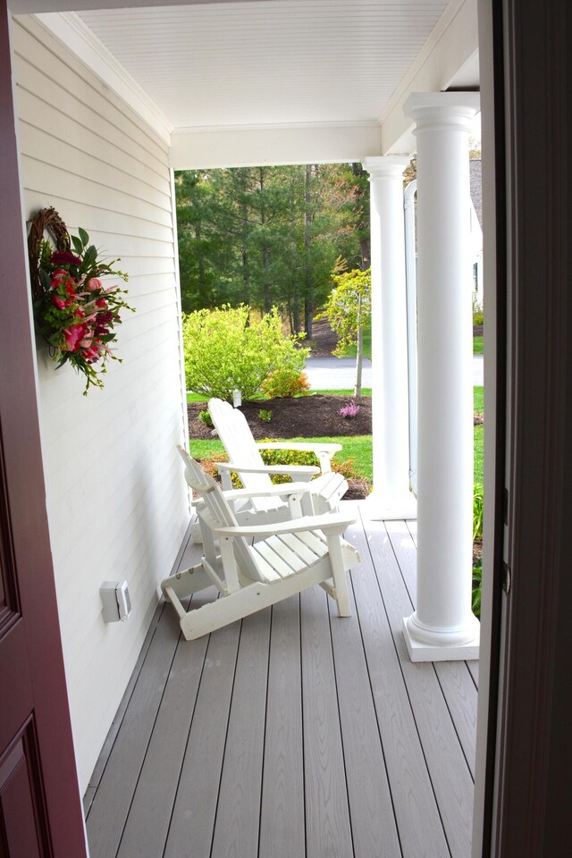55 Blue Castle Dr, Mashpee, MA 02649 - wooden terrace featuring a porch