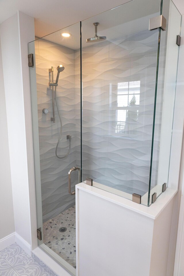 55 Blue Castle Dr, Mashpee, MA 02649 - full bath with a stall shower, recessed lighting, and tile patterned floors