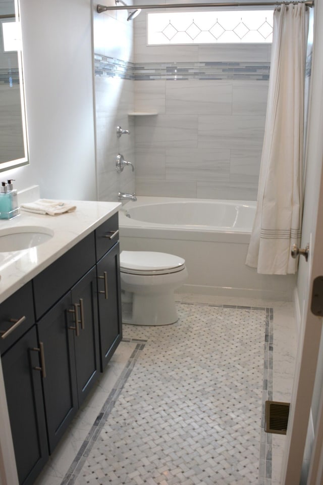 55 Blue Castle Dr, Mashpee, MA 02649 - full bathroom featuring toilet, shower / bath combo, vanity, and plenty of natural light