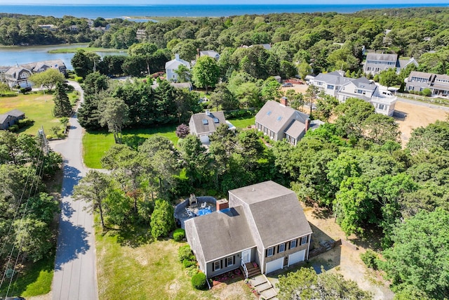 46 Juniper Ln W, South Chatham, MA 02659 - birds eye view of property with a residential view, a view of trees, and a water view