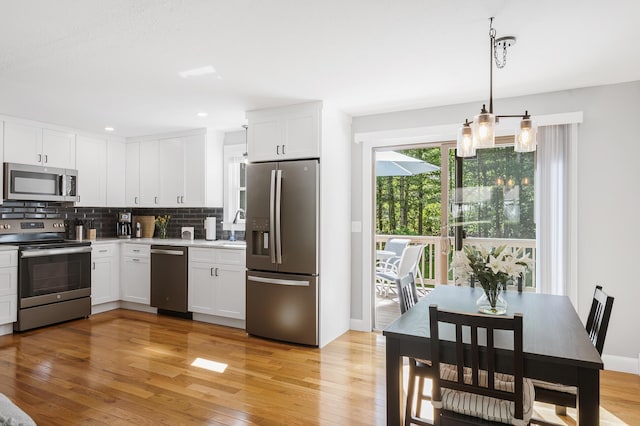 29 Braeburn Ct, Hatchville, MA 02536 - kitchen featuring appliances with stainless steel finishes, backsplash, white cabinetry, and light wood finished floors