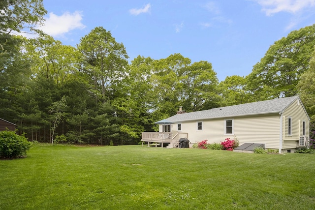 29 Braeburn Ct, Hatchville, MA 02536 - view of green lawn with a wooden deck