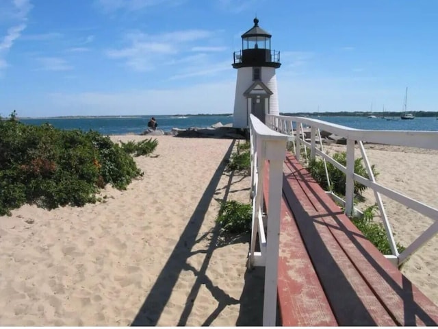 view of water feature with a beach view