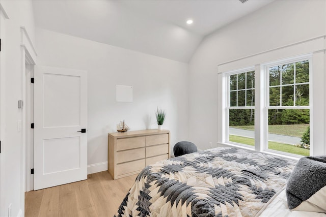 22 Country Club Ln, Mashpee, MA 02649 - bedroom with light wood-type flooring, baseboards, recessed lighting, and lofted ceiling