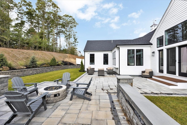 22 Country Club Ln, Mashpee, MA 02649 - view of patio featuring an outdoor living space with a fire pit