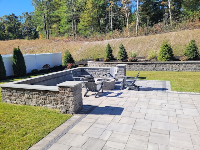 22 Country Club Ln, Mashpee, MA 02649 - view of patio / terrace with an outdoor fire pit and fence