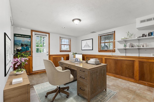 88 Hilltop St, Milton, MA 02186 - home office with wainscoting and a textured ceiling