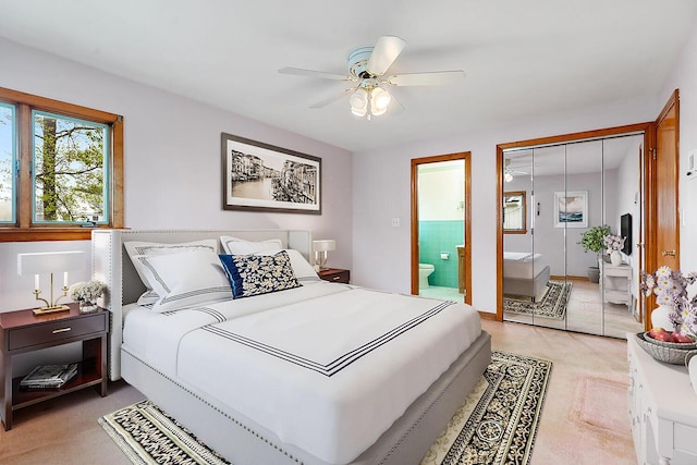 88 Hilltop St, Milton, MA 02186 - bedroom featuring light colored carpet, a closet, ensuite bathroom, and ceiling fan