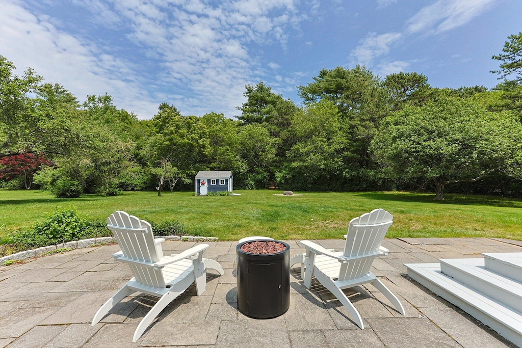 88 Amelia Way, Marstons Mills, MA 02648 - view of patio featuring a storage shed