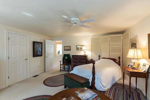 4 Bishops Park, Mashpee, MA 02649 - bedroom with ceiling fan, light carpet, visible vents, and baseboards