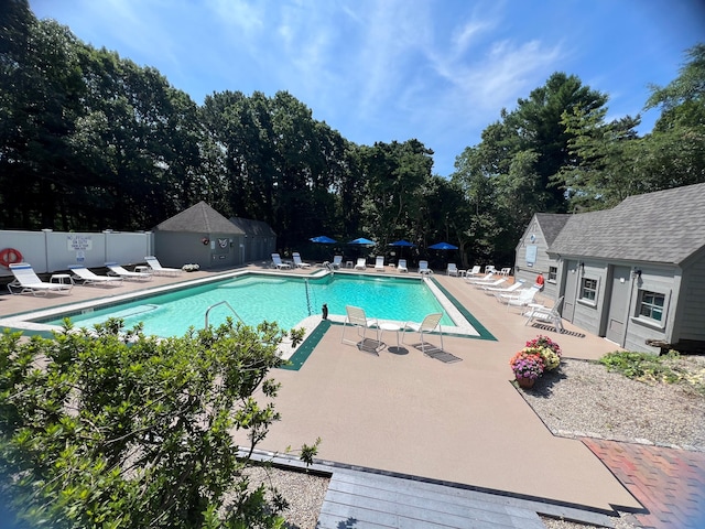 view of pool featuring a patio