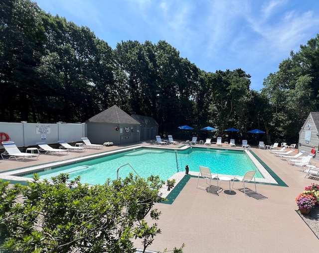 view of pool featuring a patio