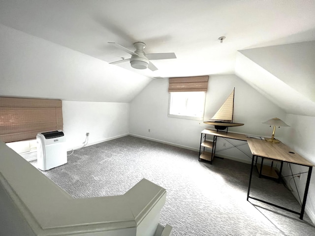 bonus room with carpet floors, lofted ceiling, and ceiling fan