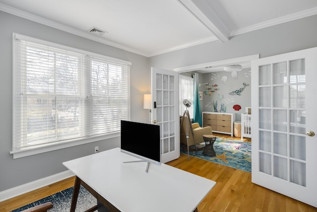 480 Main St Unit 1U, Falmouth, MA 02540 - office featuring light wood-style floors, visible vents, french doors, and beam ceiling