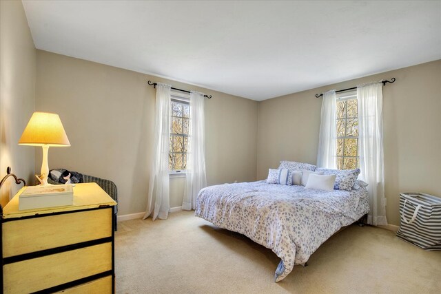 bedroom featuring multiple windows, carpet, and baseboards