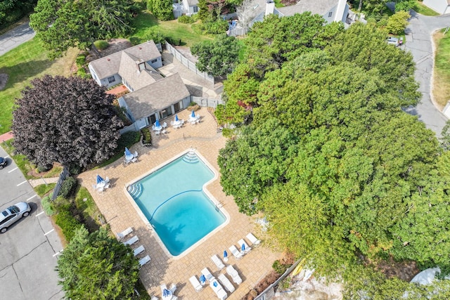 aerial view of a pool area