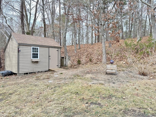 view of yard featuring a shed