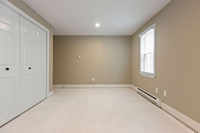 1029 Iyannough Rd Unit 9B, Hyannis, MA 02601 - unfurnished bedroom with baseboard heating, a closet, baseboards, and recessed lighting