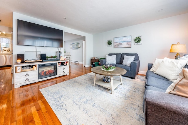 living room with hardwood / wood-style flooring