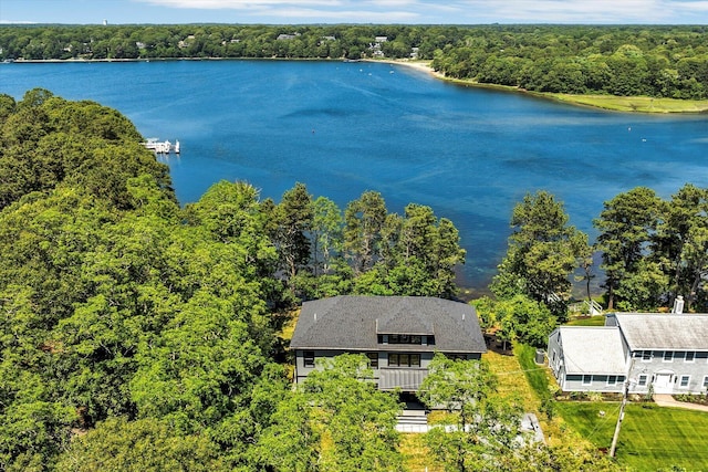 2 Buttercup Ln, South Yarmouth, MA 02664 - view from above of property featuring a large body of water and a heavily wooded area
