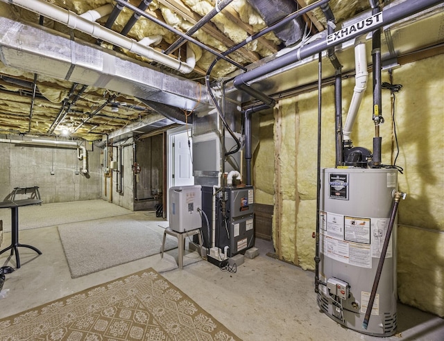 basement with heating unit and gas water heater