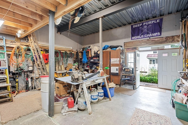 interior space featuring a workshop area