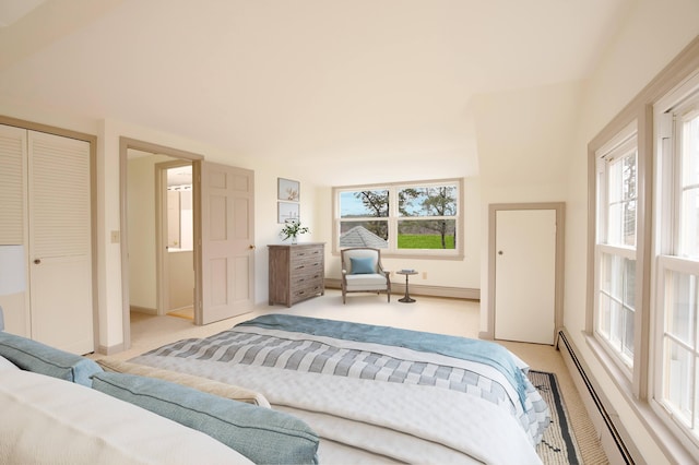 72 Lookout Rd, Yarmouth Port, MA 02675 - bedroom featuring a baseboard heating unit and light colored carpet