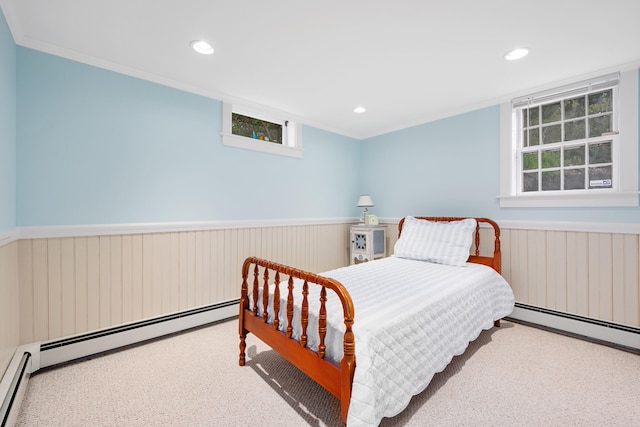 359 Lake Elizabeth Dr, Centerville, MA 02632 - bedroom with wainscoting, ornamental molding, multiple windows, baseboard heating, and recessed lighting