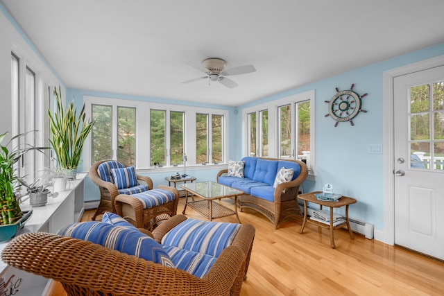 359 Lake Elizabeth Dr, Centerville, MA 02632 - sunroom with a baseboard heating unit, hardwood / wood-style flooring, and a deck