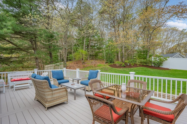 359 Lake Elizabeth Dr, Centerville, MA 02632 - wooden deck with outdoor dining area and an outdoor hangout area
