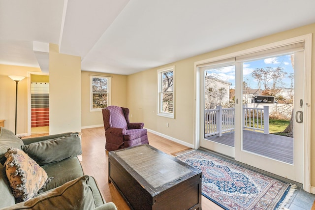 living room with light hardwood / wood-style flooring