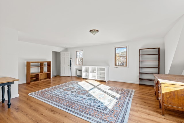 living area with light hardwood / wood-style floors