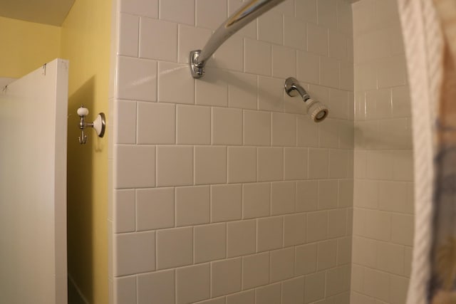 interior details featuring a tile shower