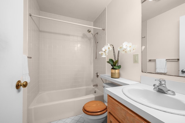 full bathroom featuring tile patterned floors, vanity, shower / bathing tub combination, and toilet