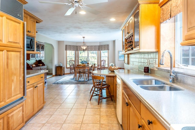 30 Monomessat Way, Chatham, MA 02633 - kitchen with a sink, recessed lighting, light countertops, a ceiling fan, and light tile patterned floors