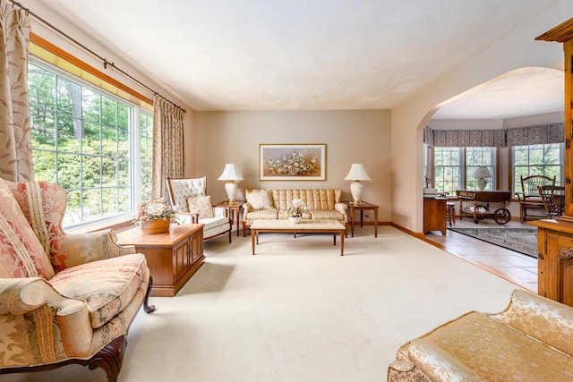 30 Monomessat Way, Chatham, MA 02633 - carpeted living room featuring arched walkways and baseboards