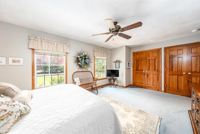 30 Monomessat Way, Chatham, MA 02633 - bedroom with carpet flooring, baseboards, two closets, and ceiling fan