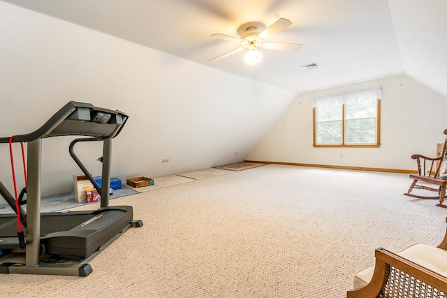 30 Monomessat Way, Chatham, MA 02633 - exercise area featuring ceiling fan, lofted ceiling, and carpet