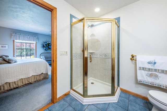 30 Monomessat Way, Chatham, MA 02633 - bathroom with connected bathroom, baseboards, toilet, a shower stall, and recessed lighting