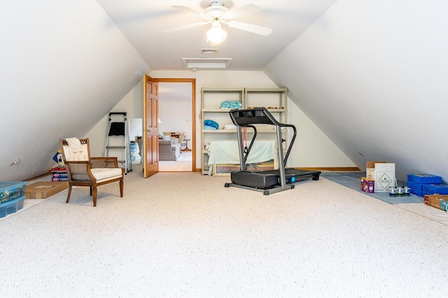 30 Monomessat Way, Chatham, MA 02633 - exercise area featuring carpet floors, lofted ceiling, and ceiling fan