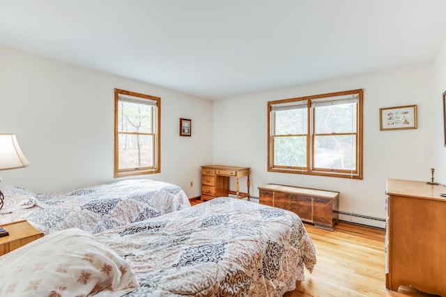 79 Pinewood Cir, Wellfleet, MA 02667 - bedroom with a baseboard heating unit, multiple windows, and light wood finished floors