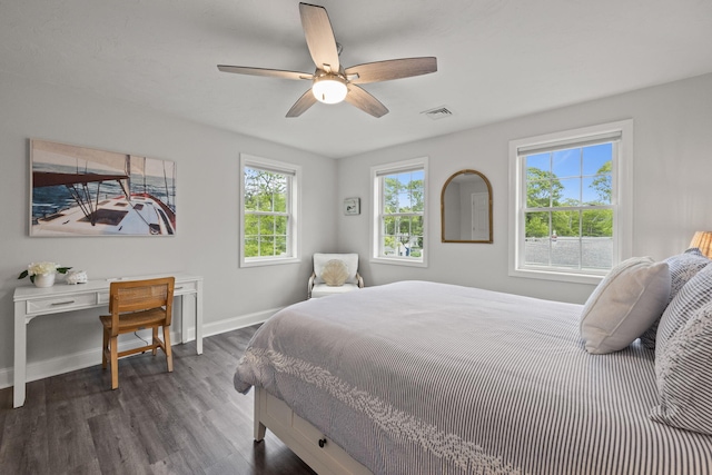 57 Melgo Ln, South Yarmouth, MA 02664 - bedroom featuring dark wood-style flooring, baseboards, and a ceiling fan