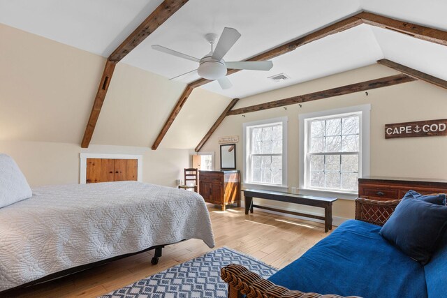 bedroom featuring wood-type flooring and ceiling fan
