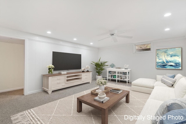 31 John Joseph Rd, Harwich, MA 02645 - living area with ceiling fan, recessed lighting, and carpet floors