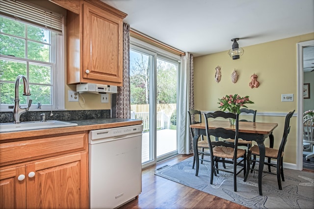 39 Antlers Rd, South Yarmouth, MA 02664 - kitchen featuring white dishwasher, a sink, healthy amount of natural light, and dark wood-type flooring