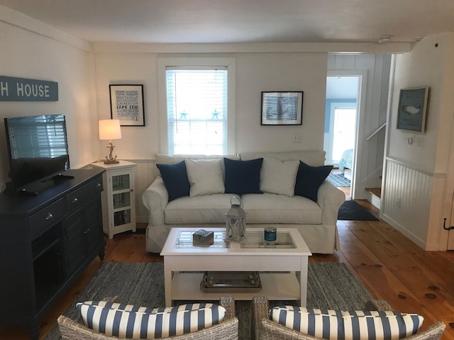 5 Milestone Way, Mashpee, MA 02649 - living room featuring wainscoting and hardwood / wood-style flooring