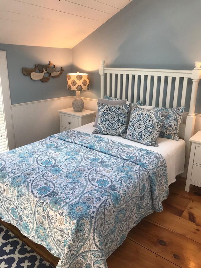 5 Milestone Way, Mashpee, MA 02649 - bedroom with wood finished floors, vaulted ceiling, and wainscoting