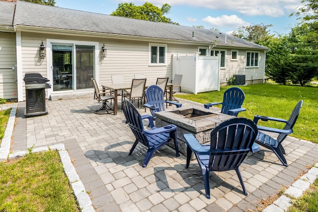 218 Center St, South Dennis, MA 02660 - view of patio / terrace with a fire pit, cooling unit, and grilling area